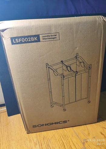 Tekerlekli Siyah Çift Bölmeli Çamaşır Sepeti - Görsel 2