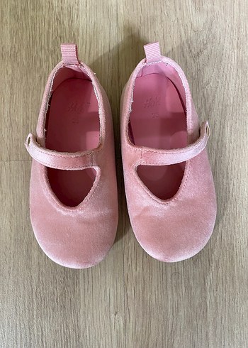 23 Beden H&M Pembe Kadife Kız Babet Ayakkabı(23)