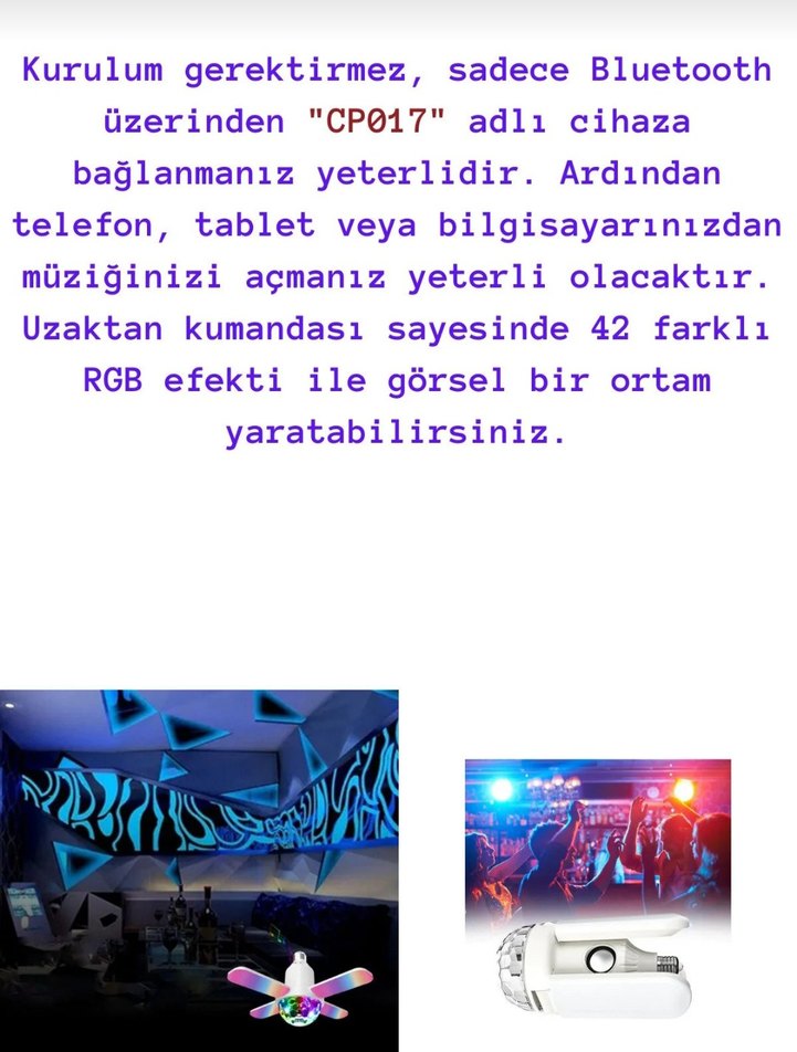 Renkli Dönen Disko Ampulü bluetooth'lu - Görsel 3