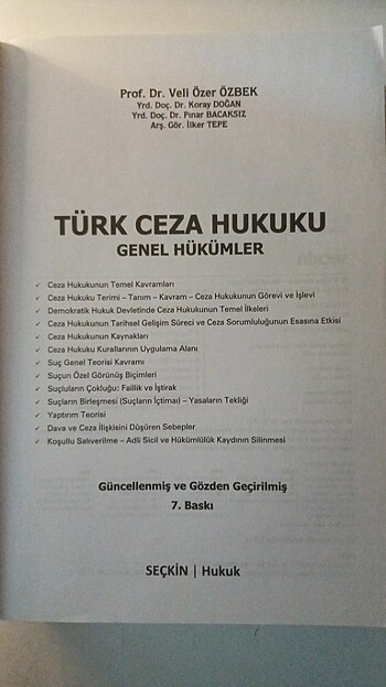  Türk Ceza Hukuku Genel Hükümler-Veli Özer Özbek (7.Baskı - 2016)