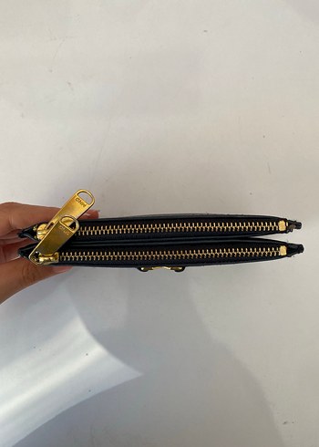 Altın Fermuarlı Siyah Deri Kadın Cüzdan - Görsel 2