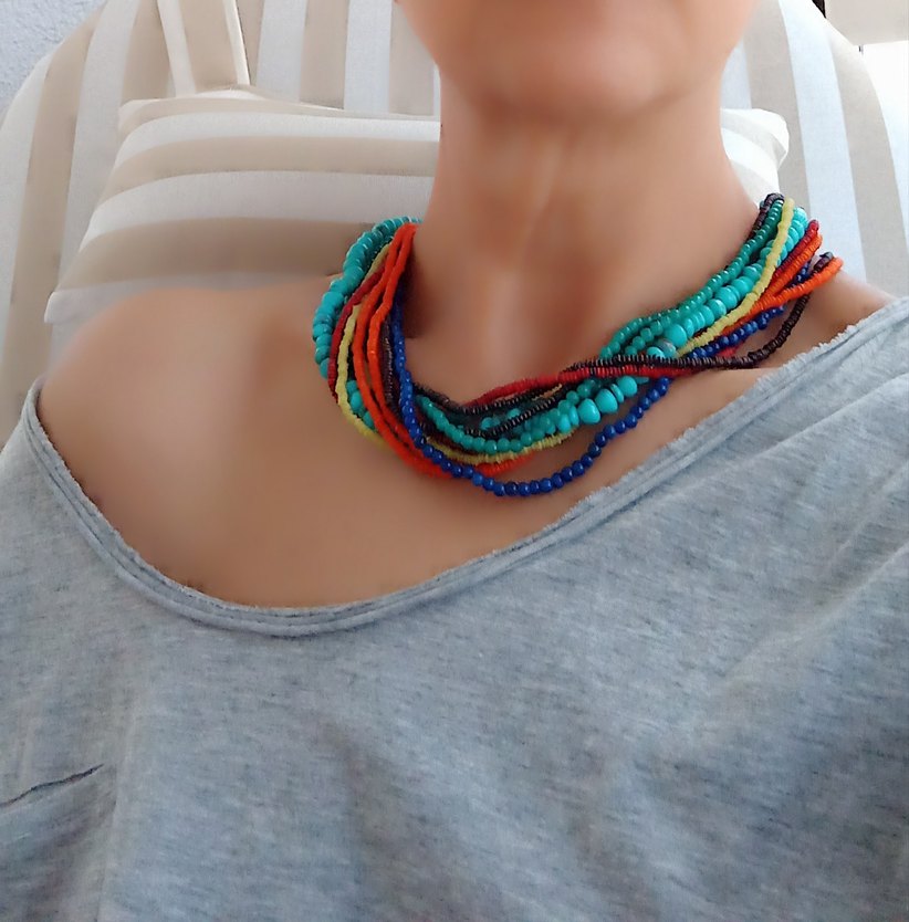 Uzun Çok Renkli Boncuklu Bohem Kadın Kolye - Görsel 2