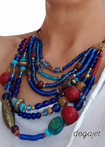 Uzun, Çok Renkli Boncuklu Bohem Kadın Kolye - Görsel 2