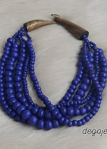 Uzun Lacivert Boncuklu Bohem Kadın Kolye - Görsel 3