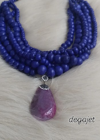 Uzun Lacivert Boncuklu Bohem Kadın Kolye - Görsel 4