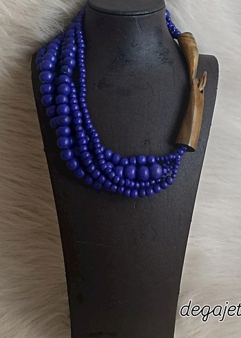 Uzun Lacivert Boncuklu Bohem Kadın Kolye - Görsel 2