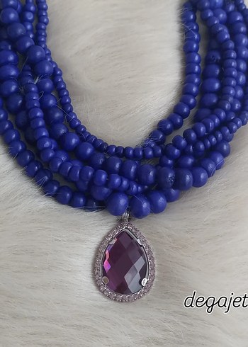 Uzun Lacivert Boncuklu Bohem Kadın Kolye - Görsel 5