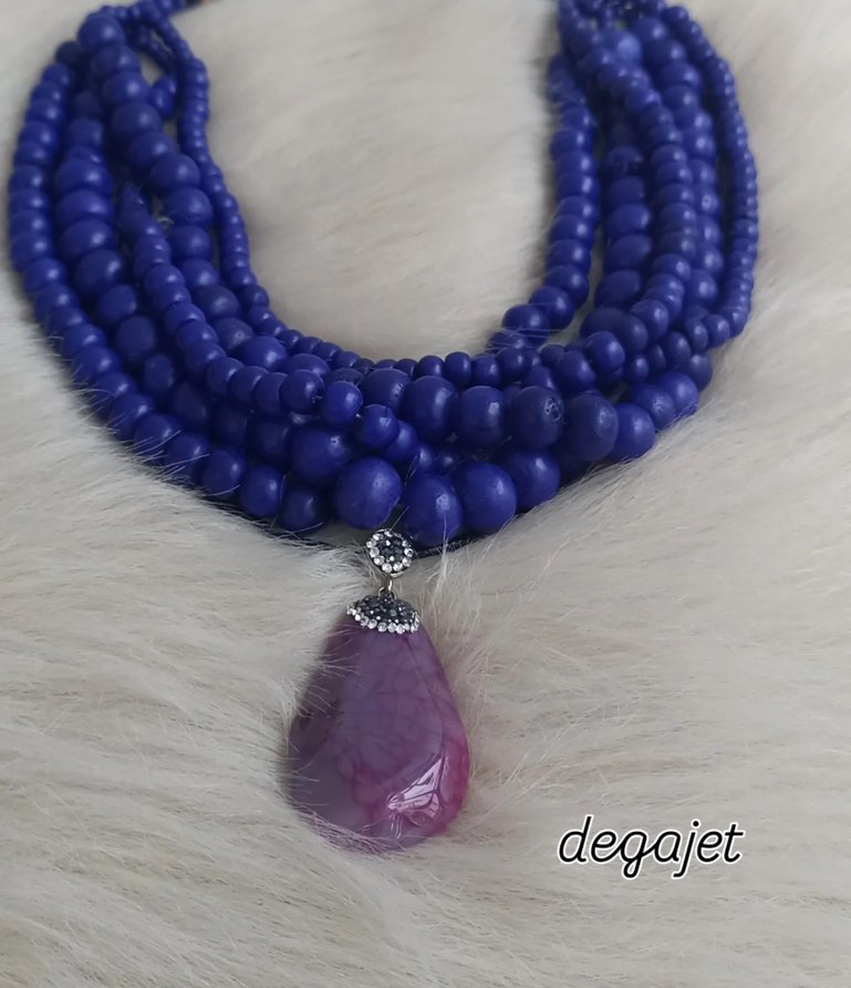 Uzun Lacivert Boncuklu Bohem Kadın Kolye - Görsel 4