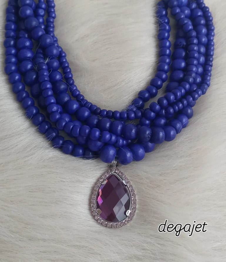 Uzun Lacivert Boncuklu Bohem Kadın Kolye - Görsel 5