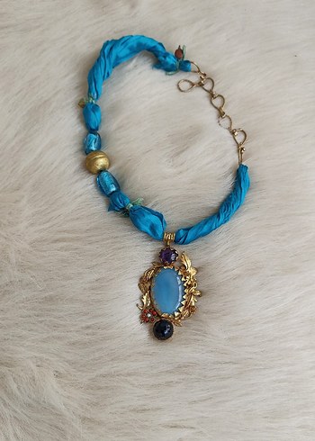 Uzun Boncuklu Turkuaz Bohem Kolye - Görsel 2
