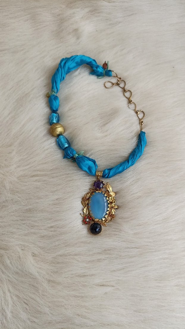Uzun Boncuklu Turkuaz Bohem Kolye - Görsel 2