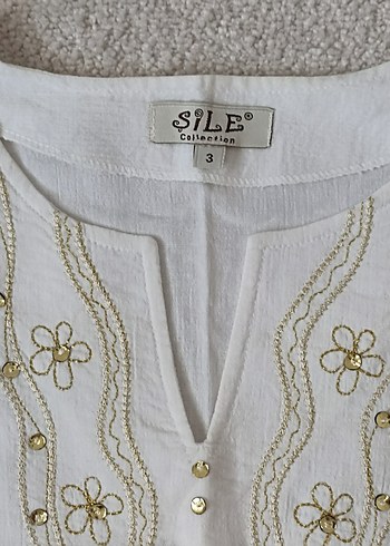 Nakışlı Yaka Kolsuz Şile Bezi Bluz - Görsel 5