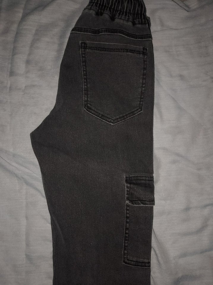 Erkek Koyu Gri Bol Kesim Lastikli Kot Pantolon - Görsel 5