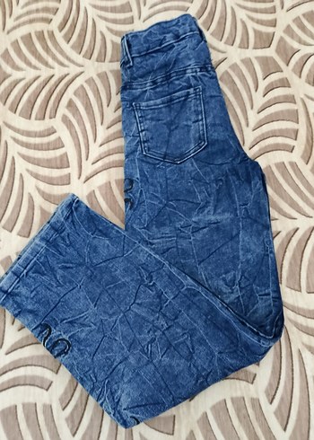 Mavi Batik Desenli kurdele detaylı Midi Kot Pantolon - Görsel 5