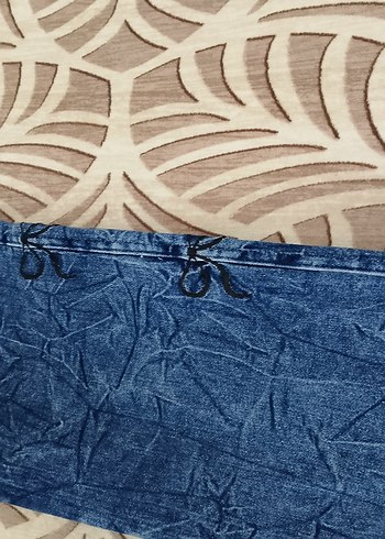 Mavi Batik Desenli kurdele detaylı Midi Kot Pantolon - Görsel 2