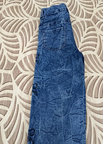 Mavi Batik Desenli kurdele detaylı Midi Kot Pantolon - Görsel 4