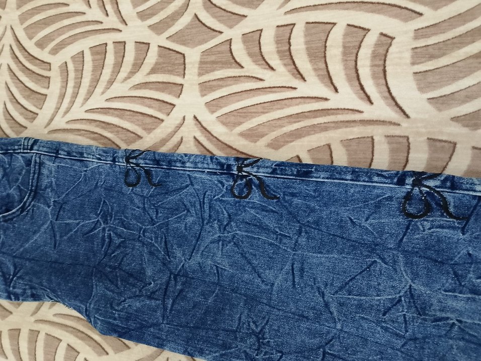 Mavi Batik Desenli kurdele detaylı Midi Kot Pantolon - Görsel 2