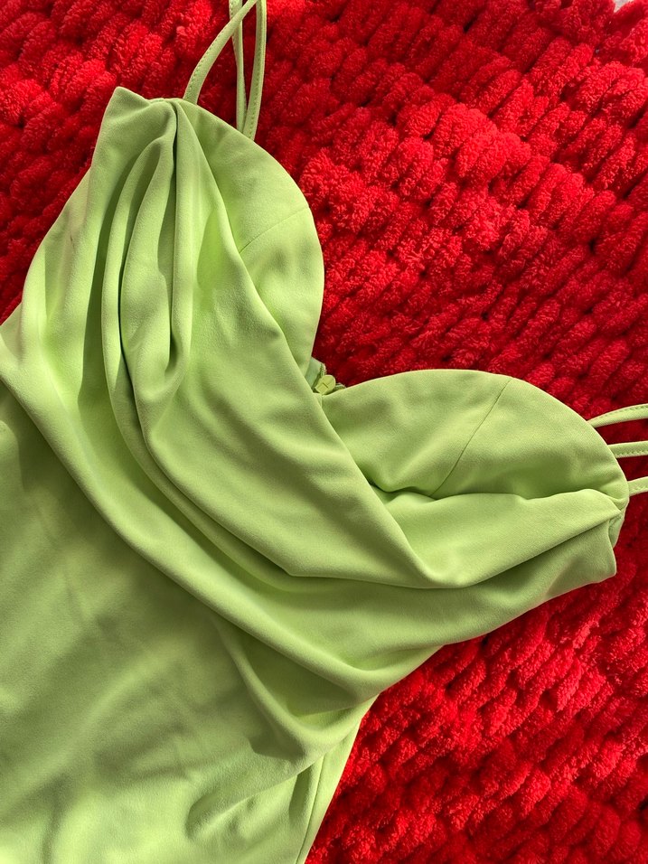 Zara Drapeli Yeşil İnce Askılı Mayo&Büstiyer - Görsel 2