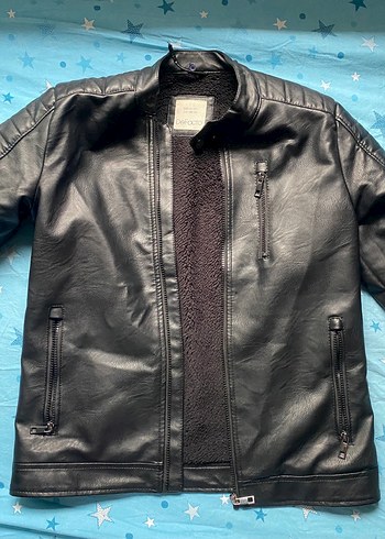 Siyah Deri Erkek Çocuk Biker Ceket