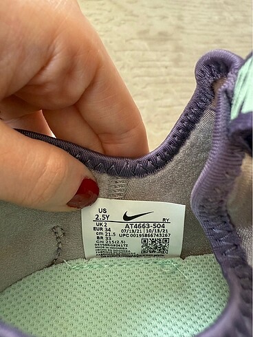 34 Beden mor Renk Nike çocuk spor ayakkabı