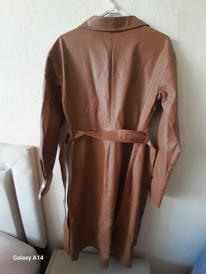 Kahverengi Deri Kadın Trençkot - Görsel 2