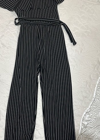 Çizgili Siyah Kadın Uzun Tulum - Görsel 2