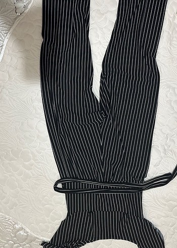Çizgili Siyah Kadın Uzun Tulum - Görsel 3