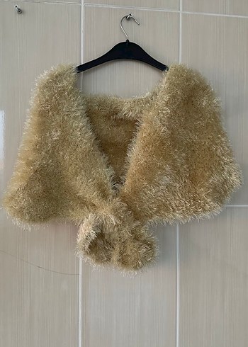 Bej Kürk Detaylı Triko Şal - Görsel 2