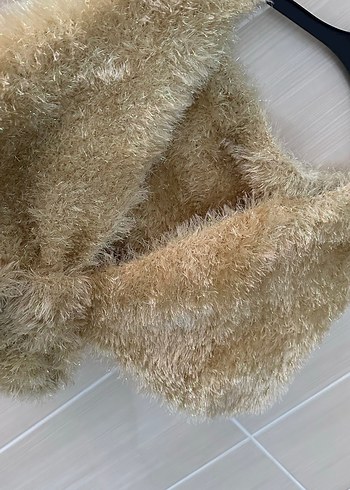 Bej Kürk Detaylı Triko Şal - Görsel 3