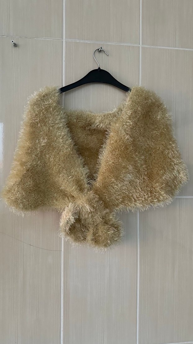 Bej Kürk Detaylı Triko Şal - Görsel 2