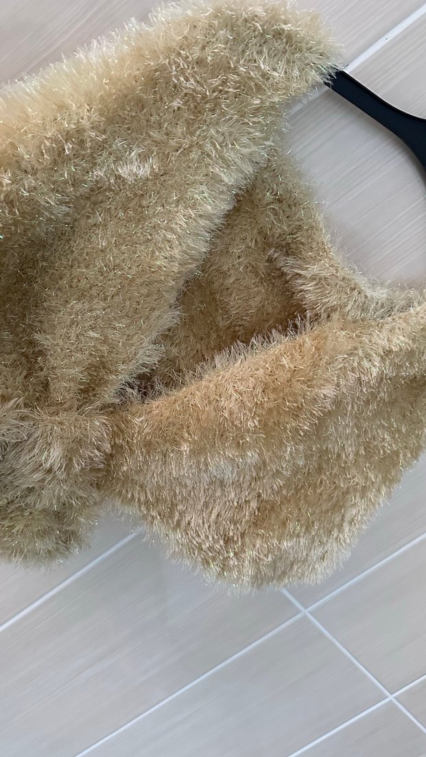 Bej Kürk Detaylı Triko Şal - Görsel 3