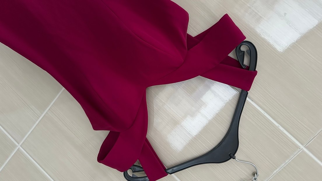 Mor V Yakalı Uzun Abiye Elbise - Görsel 2