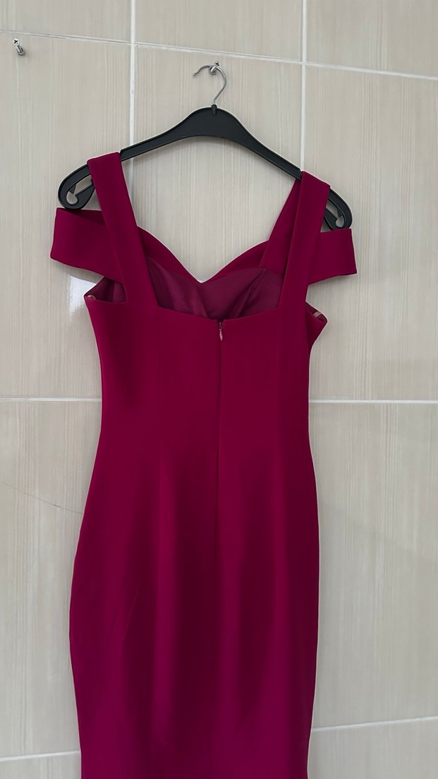 Mor V Yakalı Uzun Abiye Elbise - Görsel 3