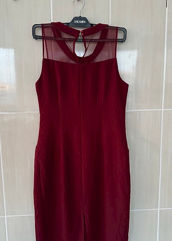 Bordo Parlak Midi Kadın Abiye Elbise - Görsel 2