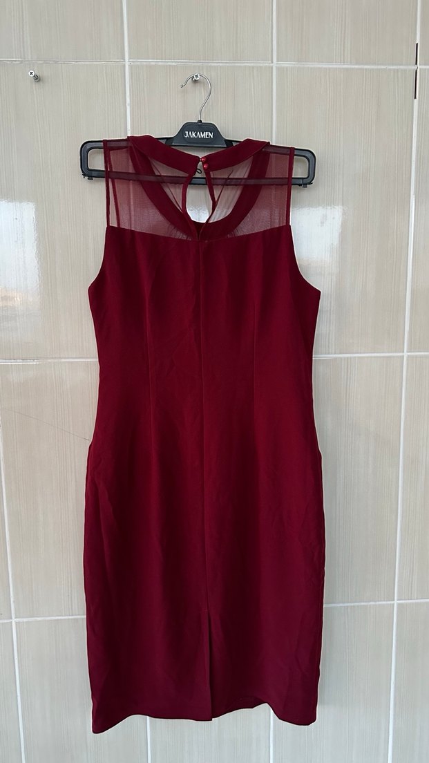 Bordo Parlak Midi Kadın Abiye Elbise - Görsel 2