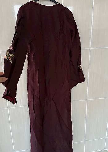 Bordo Nakışlı Uzun Bohem Elbise - Görsel 4