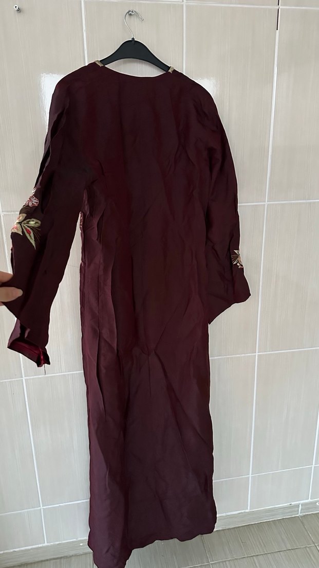 Bordo Nakışlı Uzun Bohem Elbise - Görsel 4