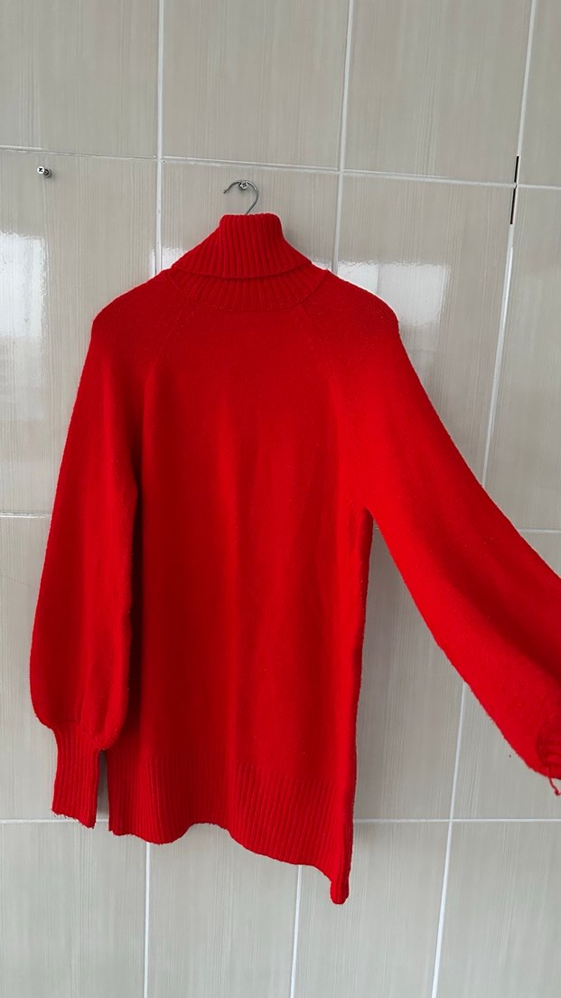 Kırmızı Balıkçı Yaka Örgü Kadın elbise - Görsel 2