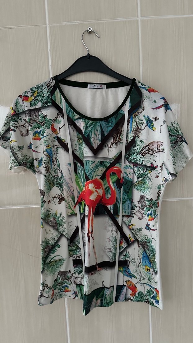 Renkli Baskılı Mini Kadın Bluz - Görsel 2