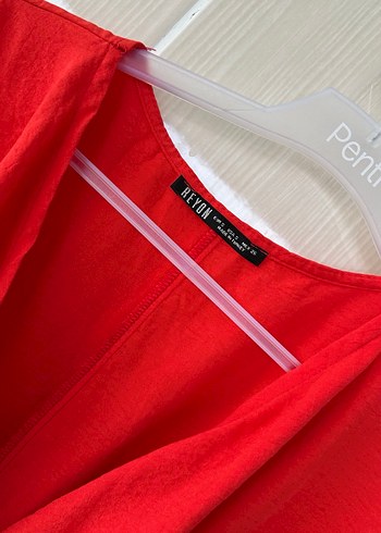 Kemerli Kırmızı Keten Uzun Tulum - Görsel 2