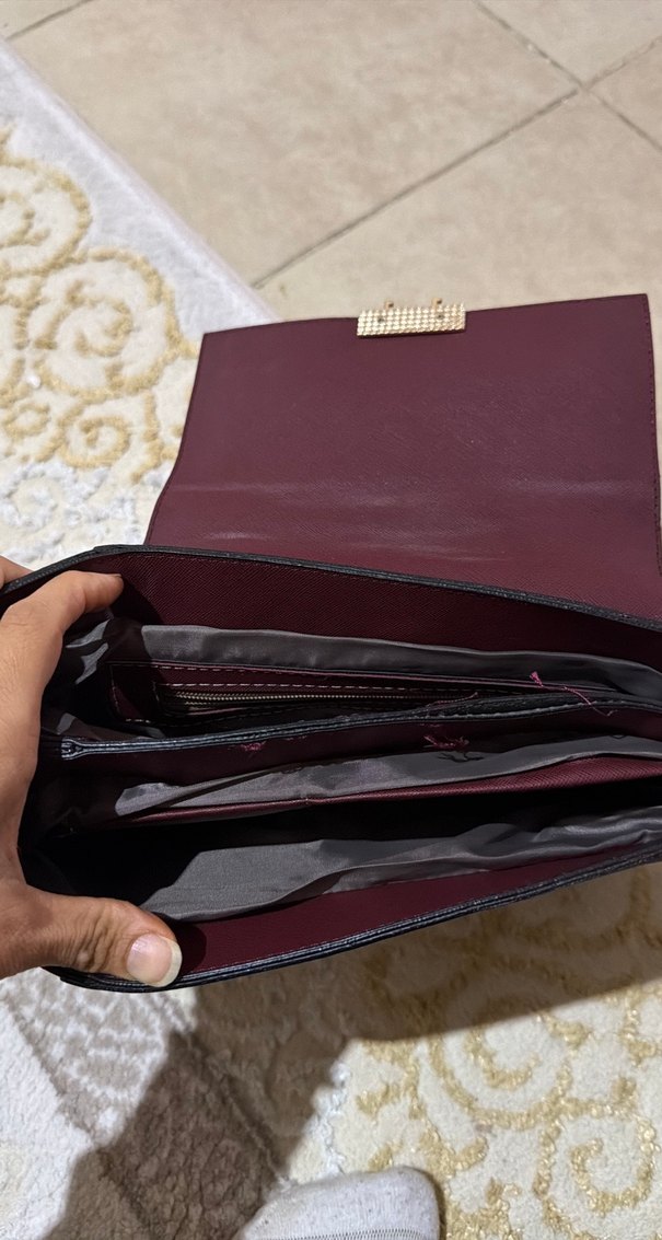 Bordo Zincir Detaylı Deri Kadın Çanta - Görsel 2