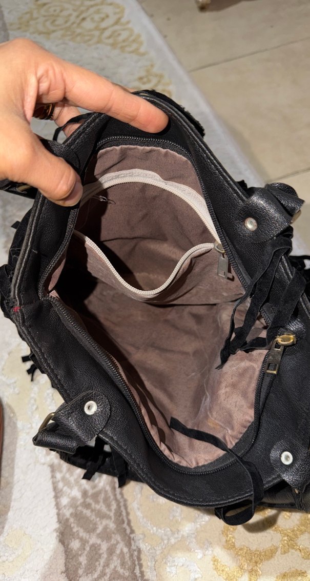 Siyah Süet Püsküllü Bohem Kadın Çanta - Görsel 2