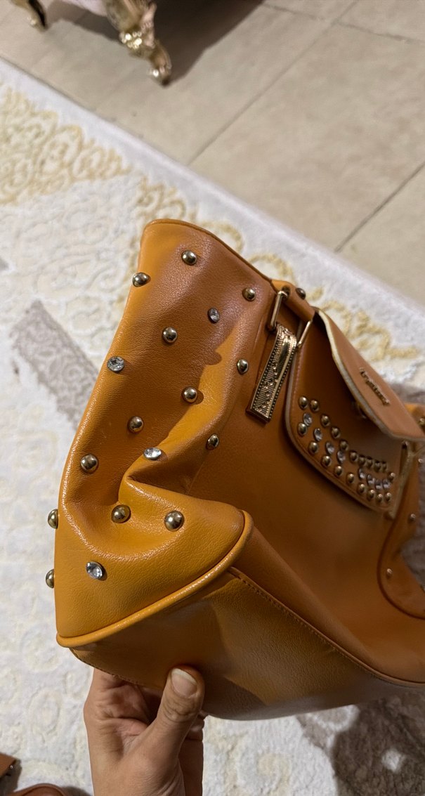 Klasik Bej Deri Kadın Çanta - Görsel 3