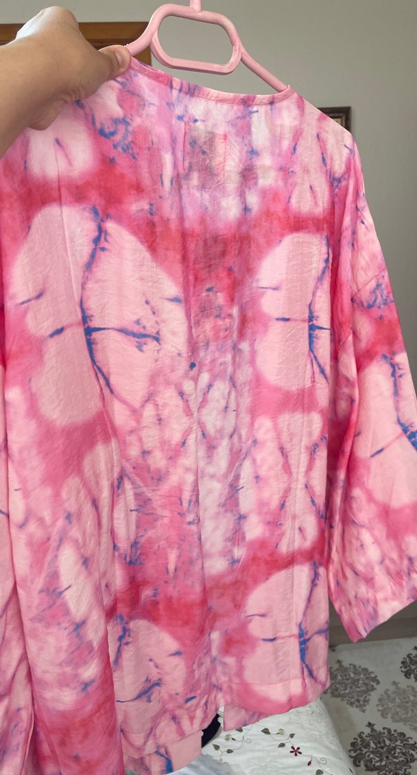 Pembe Batik Desenli Uzun Kadın Kimono - Görsel 3