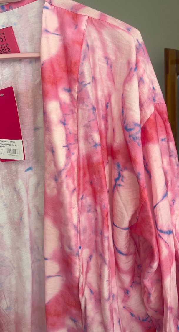 Pembe Batik Desenli Uzun Kadın Kimono - Görsel 2