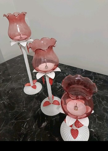 Ikea Koyu Pembe Cam Mumluk Seti