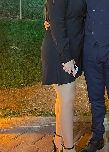 xl Beden siyah Renk Siyah V Yaka Uzun Kollu Kadın saten Elbise