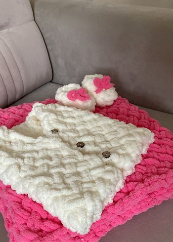 Pembe Örgü Bebek Kız Takımı - Görsel 2