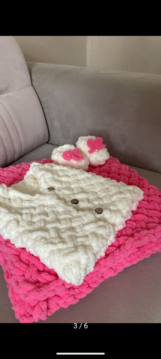 Pembe Örgü Bebek Kız Takımı - Görsel 2