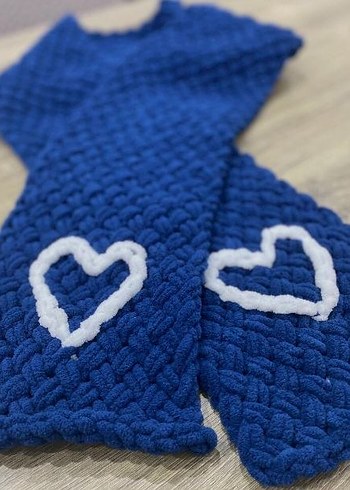 Mavi Örgülü Kalp Detaylı atkı - Görsel 3